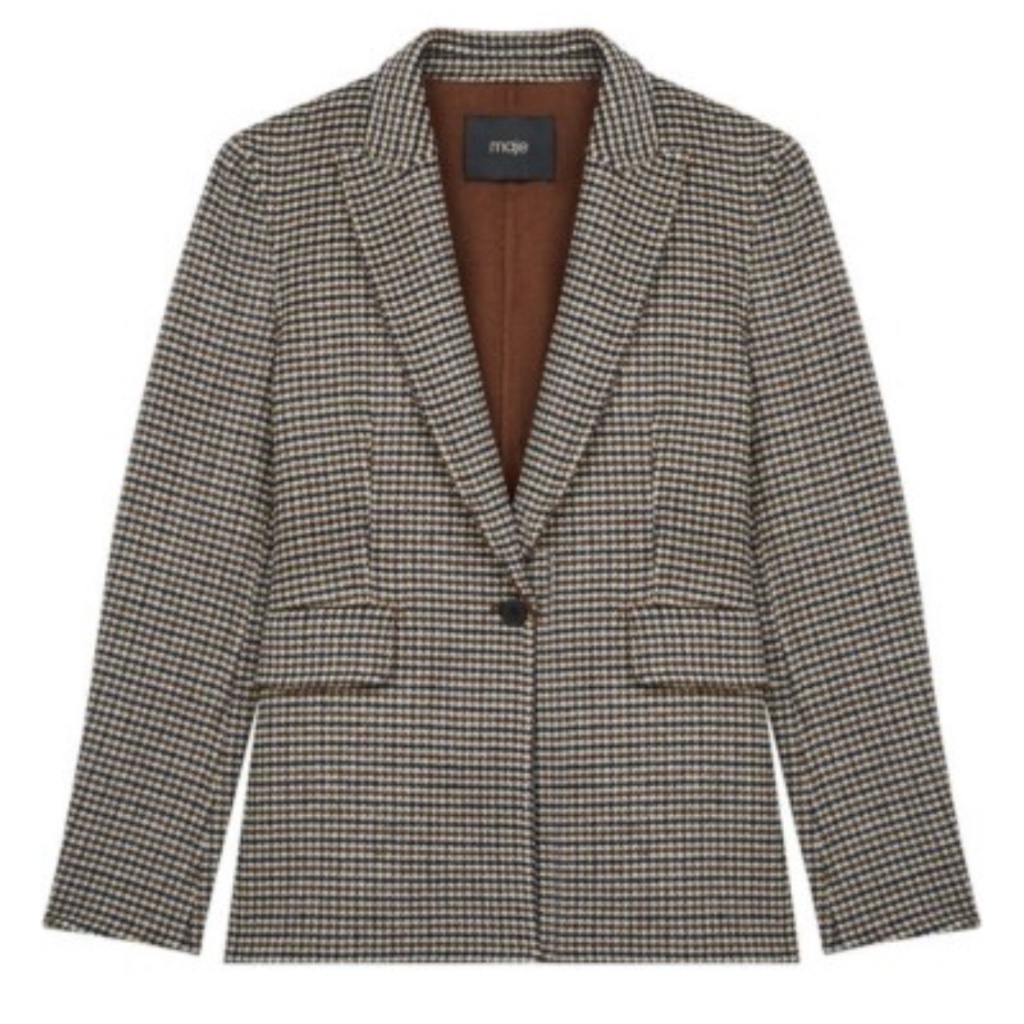 Maje Varmino Houndstooth Brushed Felt WoolBlend Blazer Sz 364 Nwt 525